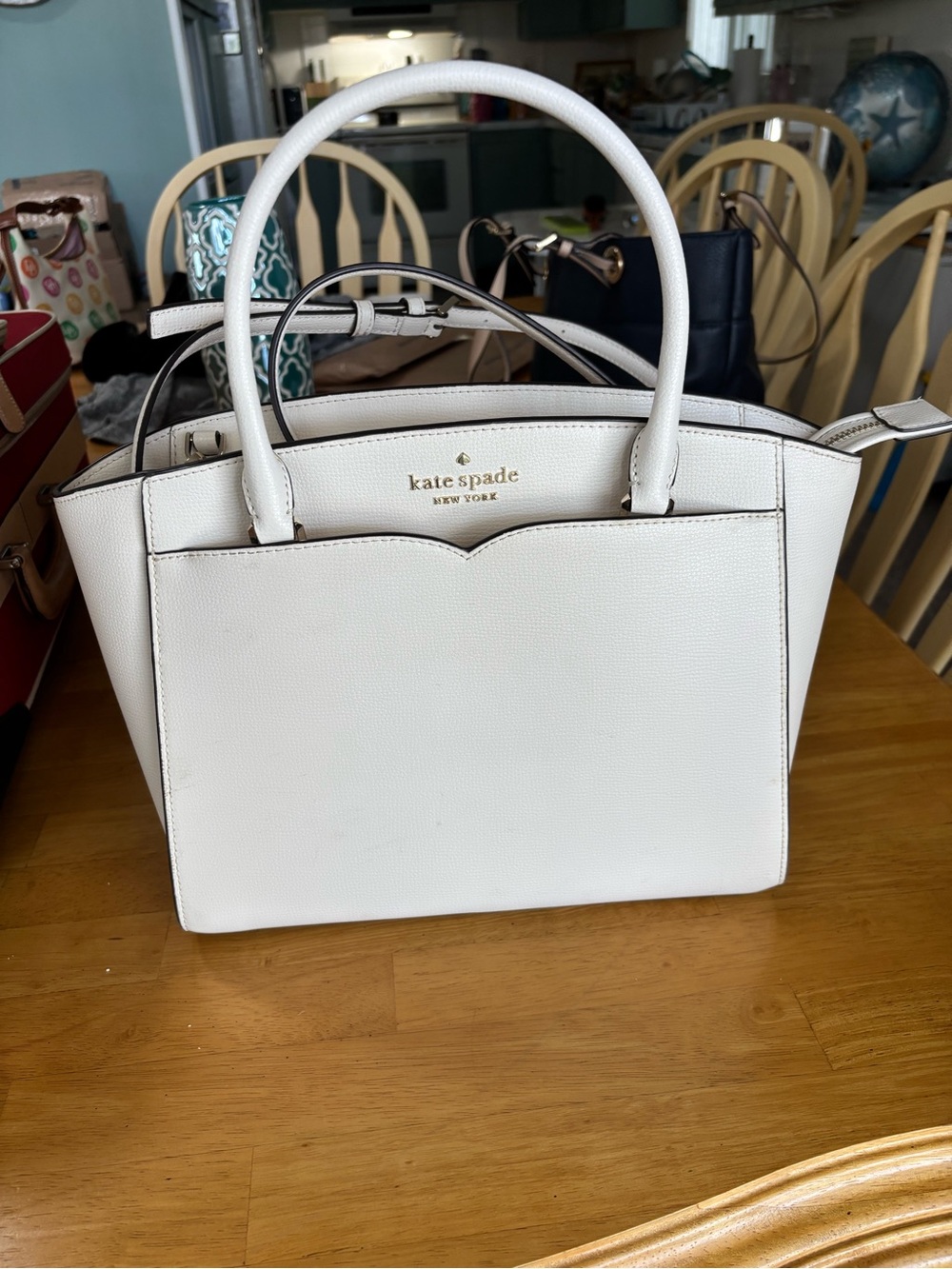 kate spade white leather satchel with top handles